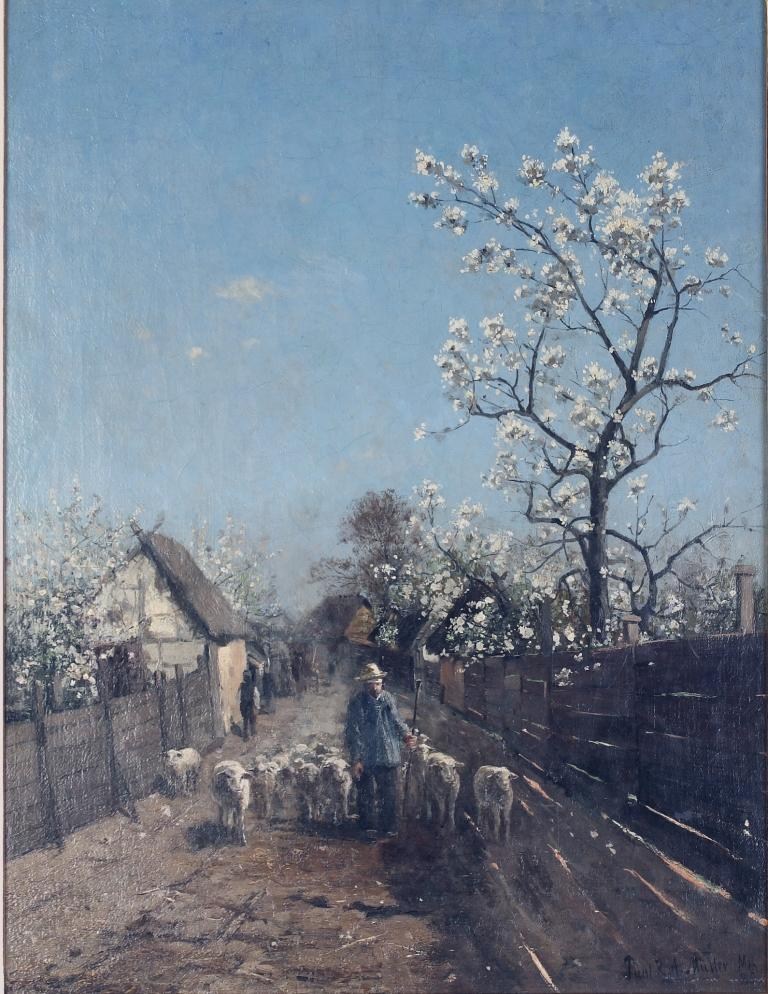 Unknown Artist sheepherder and Lambs in the dawning